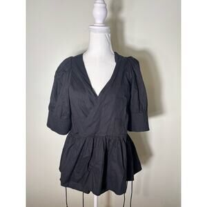 Rhode Black Puff Sleeve Wrap Shirt Sz S